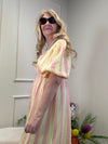 MUSSELIN KLEID LANG GELB/APRICOT GESTREIFT