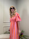 MUSSELIN KLEID LANG ORANGE / PINK