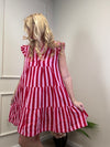 MUSSELIN KLEID KNIELANG ROT/ROSA