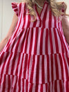MUSSELIN KLEID KNIELANG ROT/ROSA