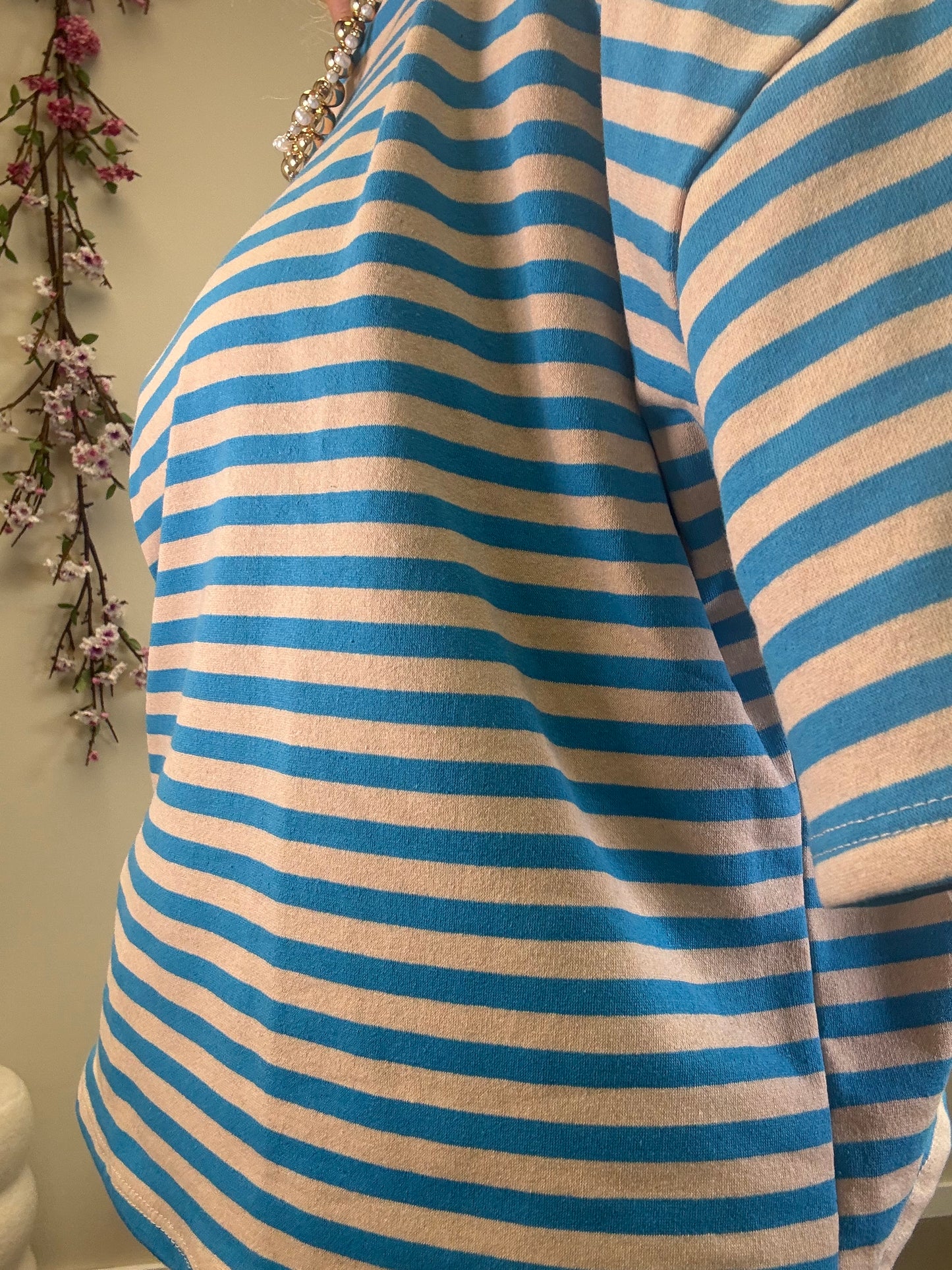 STREIFENSHIRT 1/2 ARM TÜRKIS/BEIGE
