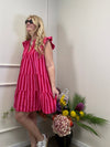 MUSSELIN KLEID KNIELANG ROT/PINK