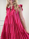 MUSSELIN KLEID KNIELANG ROT/PINK