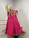 MUSSELIN KLEID KNIELANG ROT/PINK