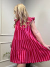 MUSSELIN KLEID KNIELANG ROT/PINK