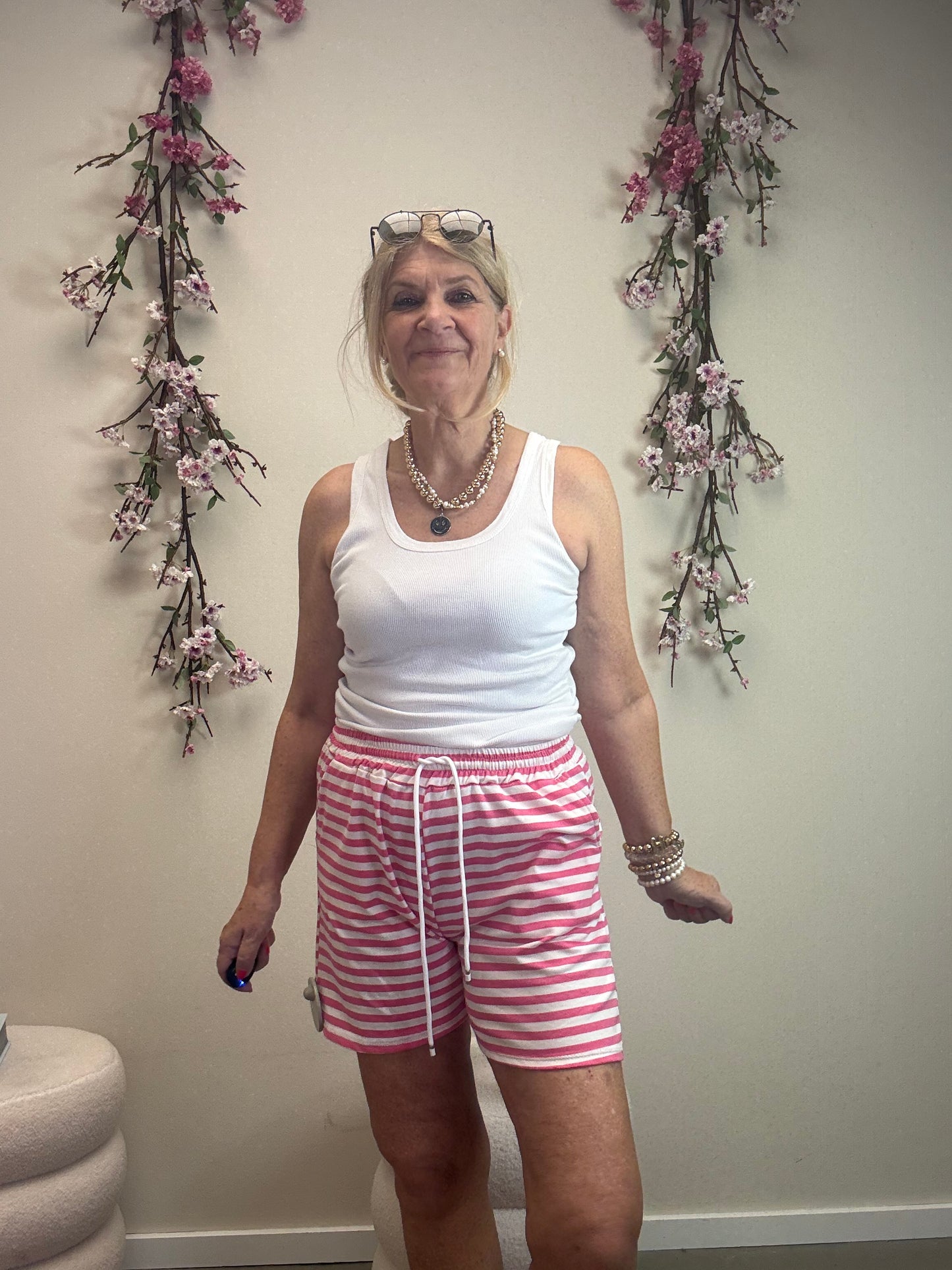 SHORT STREIFEN ROSA/WEISS