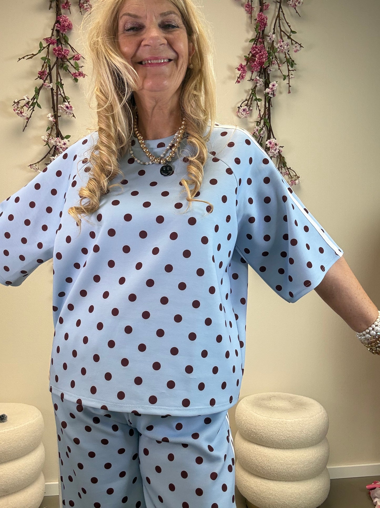 PUNKTE SHIRT PASSEND ZUR HOSE LANG HELLBLAU / BRAUN