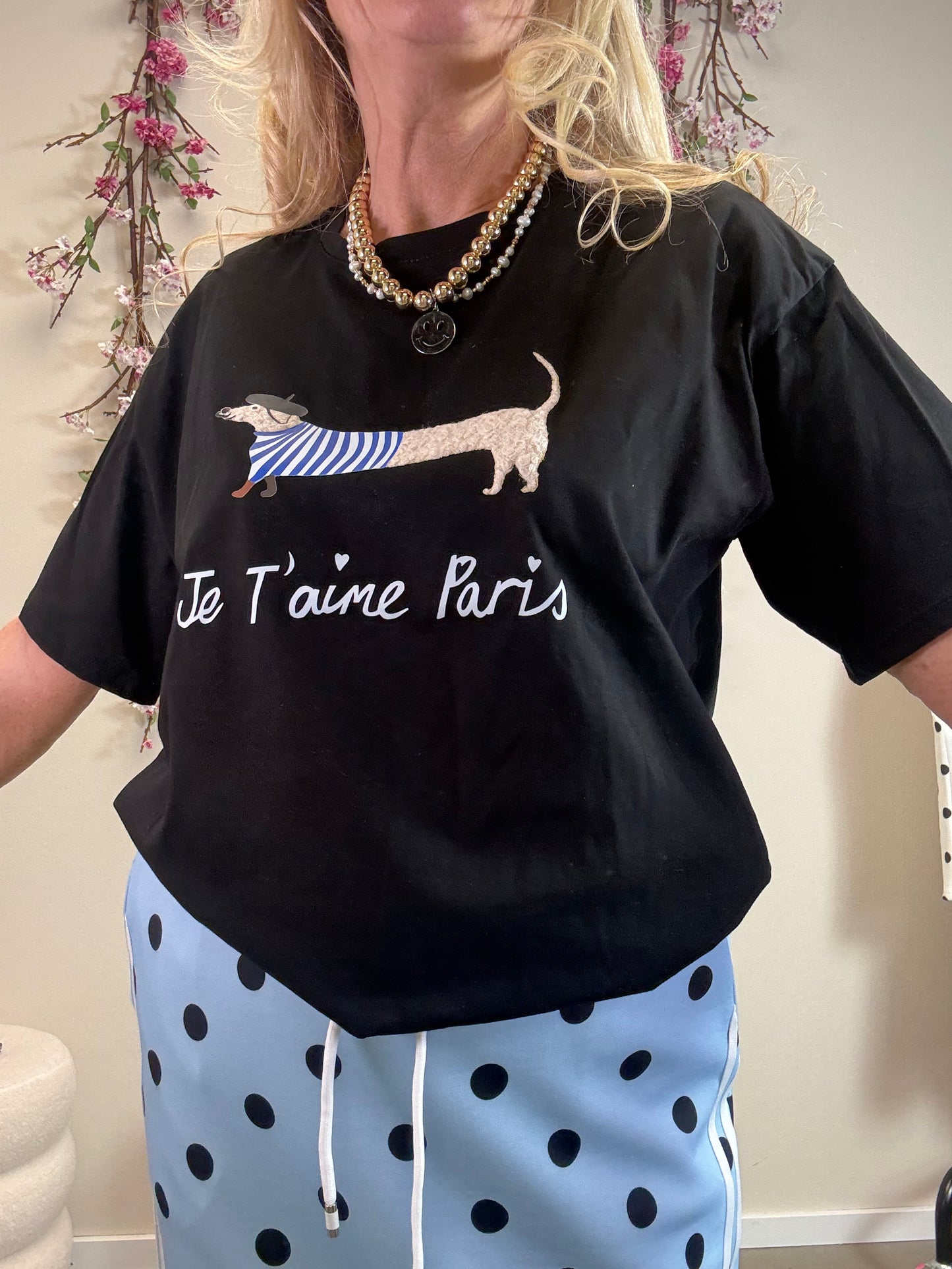 T-SHIRT HALBARM MIT DACKEL SCHWARZ