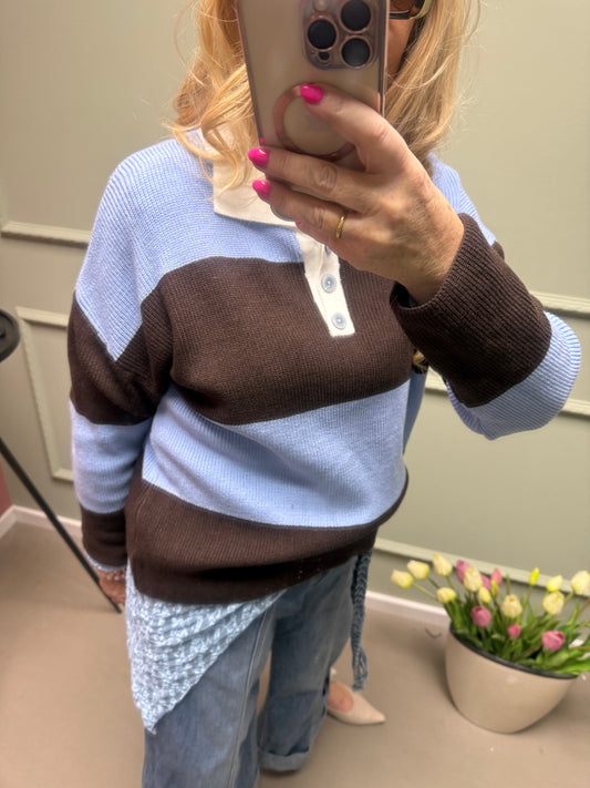 PULLI BLOCKSTREIFEN HELLBLAU/ SCHOKO