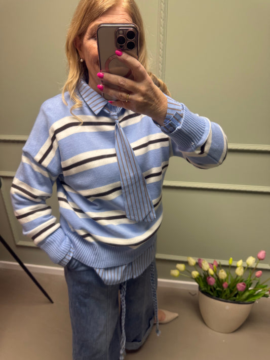 STREIFENPULLI HELLBLAU - CREME - BRAUN