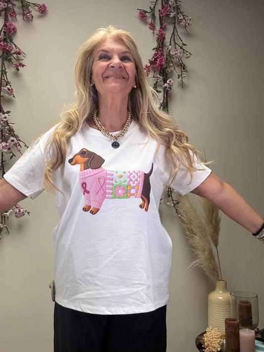 T SHIRT MIT DACKEL ROSA