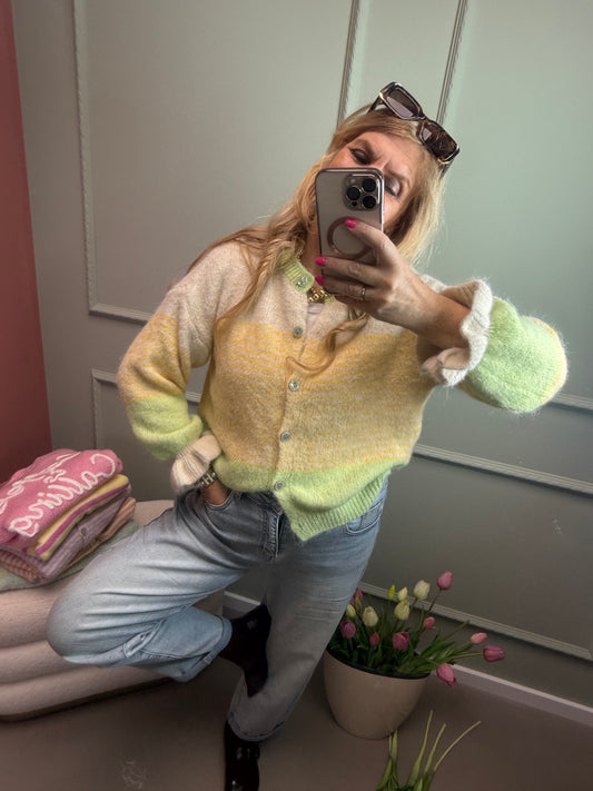 STRICKJACKE CUTE SPRIPES LINDGRÜN / GELB