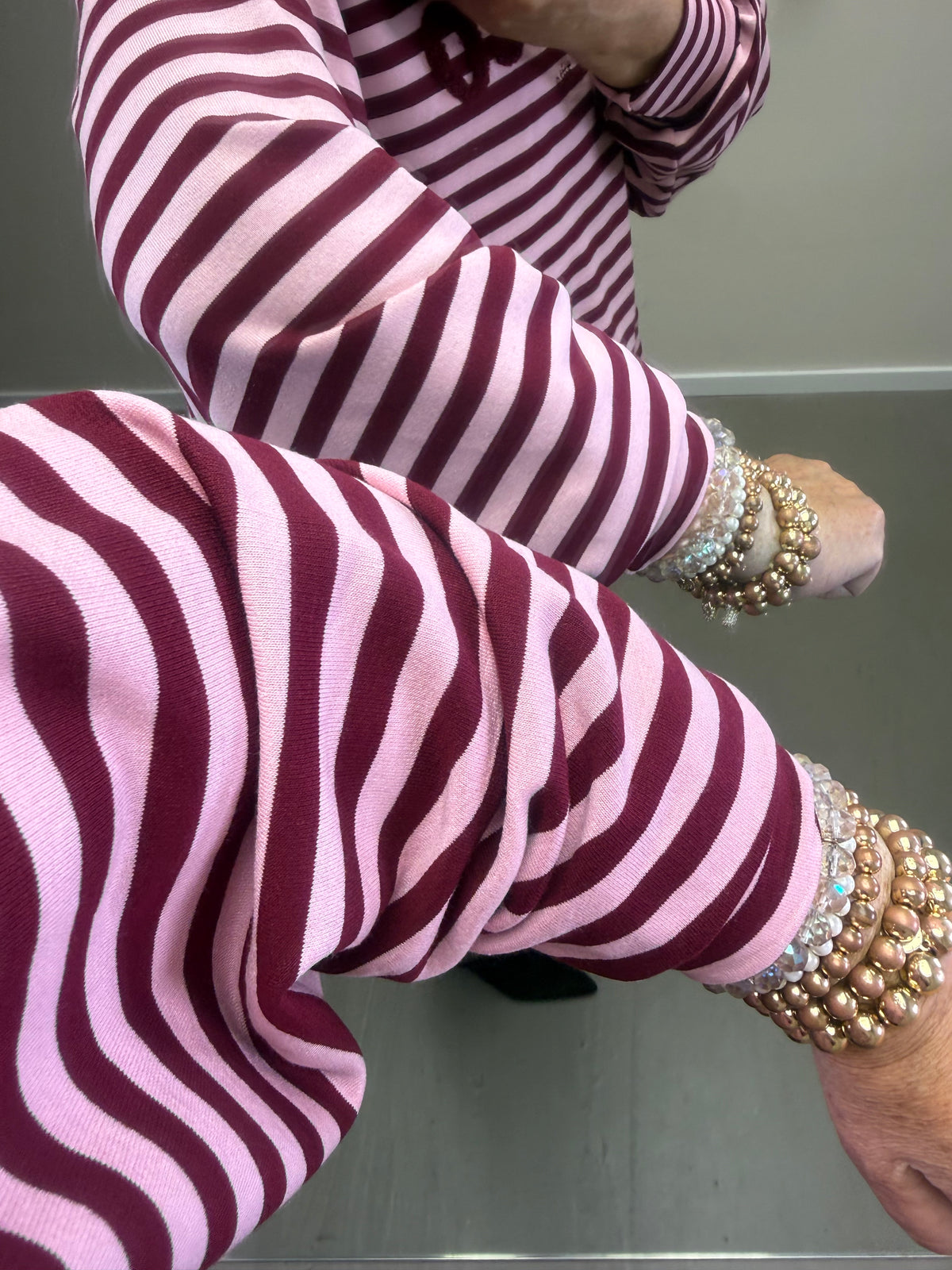 SWEATSHIRT STREIFEN PROSECCO BORDAUX/ROSA