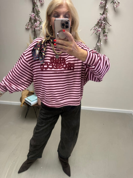 SWEATSHIRT STREIFEN PROSECCO BORDAUX/ROSA
