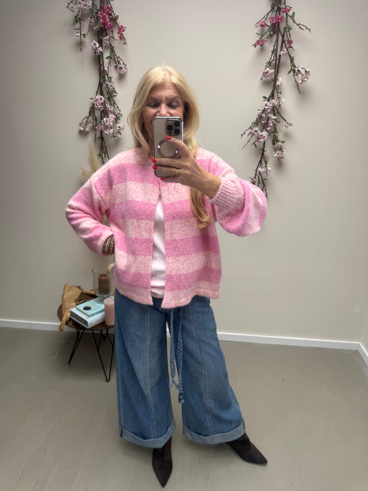 STRICKJACKE EIN KNOPF ROSA/PINK