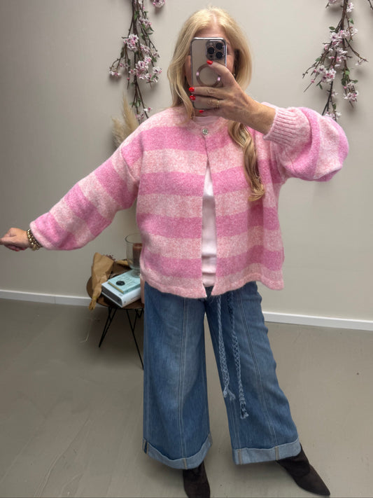 STRICKJACKE EIN KNOPF ROSA/PINK