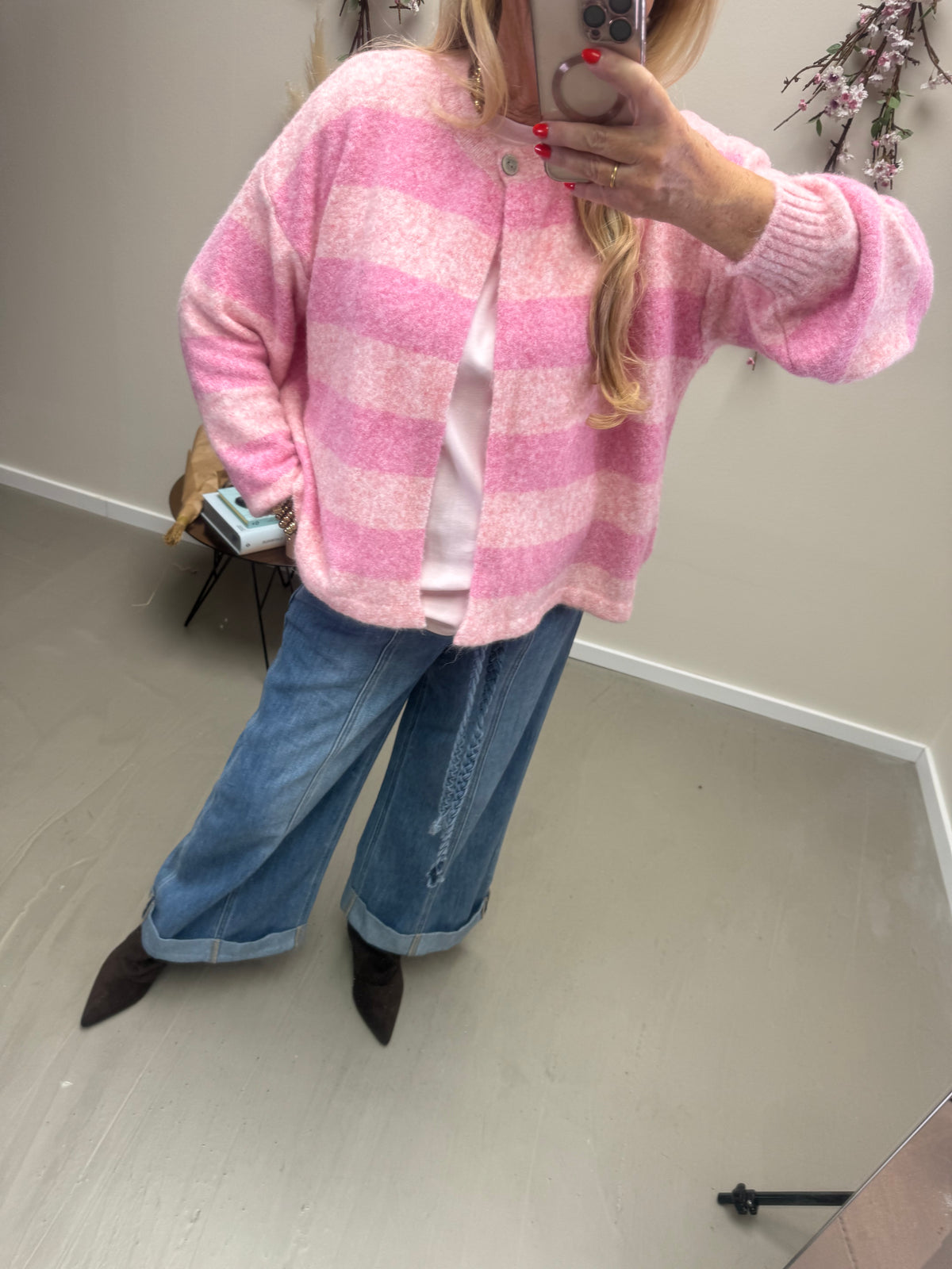 STRICKJACKE EIN KNOPF ROSA/PINK