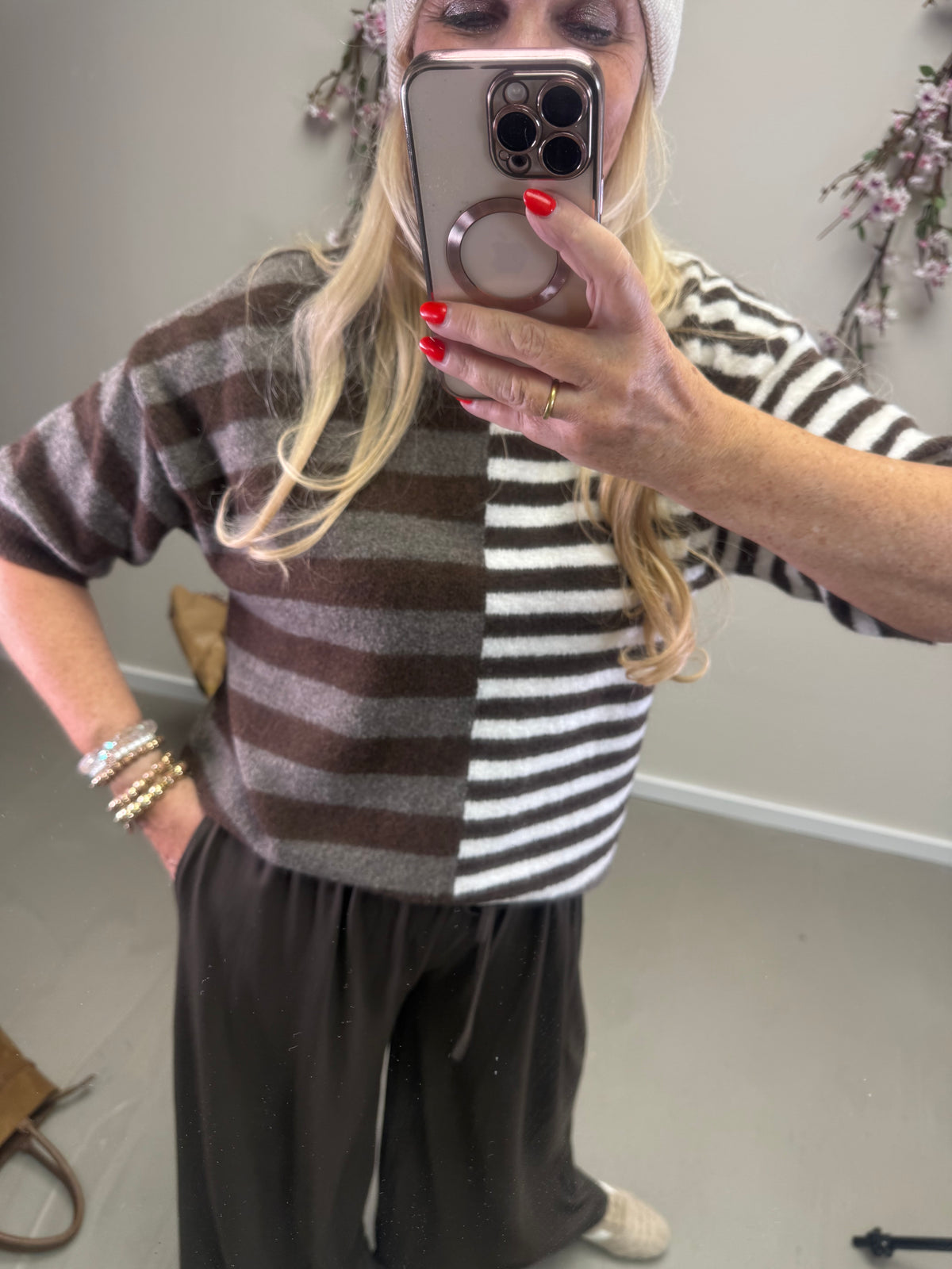 PULLI HALBARM VERSETZTE STTEIFEN BRAUN