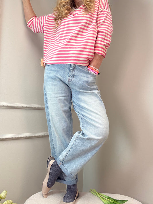 RINGEL SWEATSHIRT ROSA/CREME