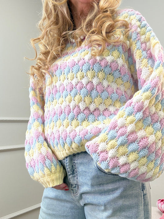 STRICKPULLI BUBBELSTRIPES - BUTTERGELB