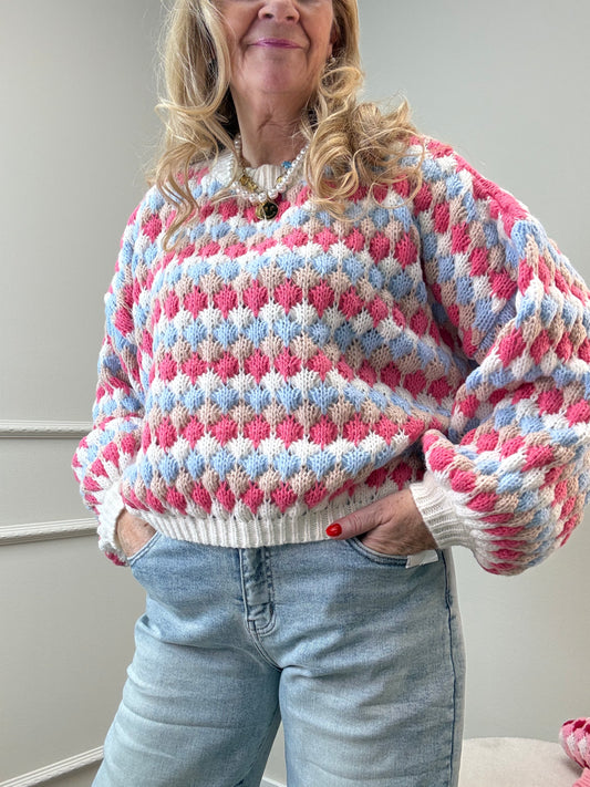 STRICKPULLI BUBBELSTRIPES - WEIß