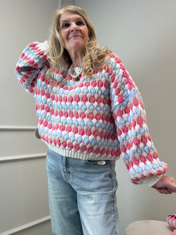 STRICKPULLI BUBBELSTRIPES - WEIß