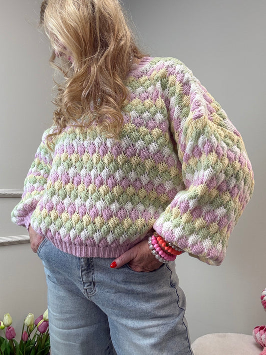 STRICKPULLI BUBBELSTRIPES - ROSA