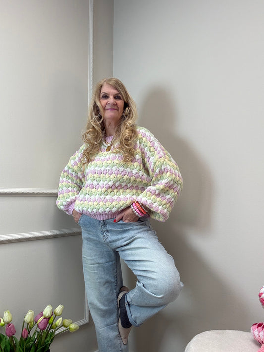 STRICKPULLI BUBBELSTRIPES - ROSA