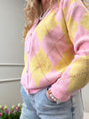 STRICKJACKE RAUTE BUTTERGELB
