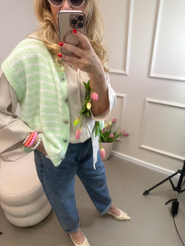 WESTE MIT STREIFEN LINDGRÜN