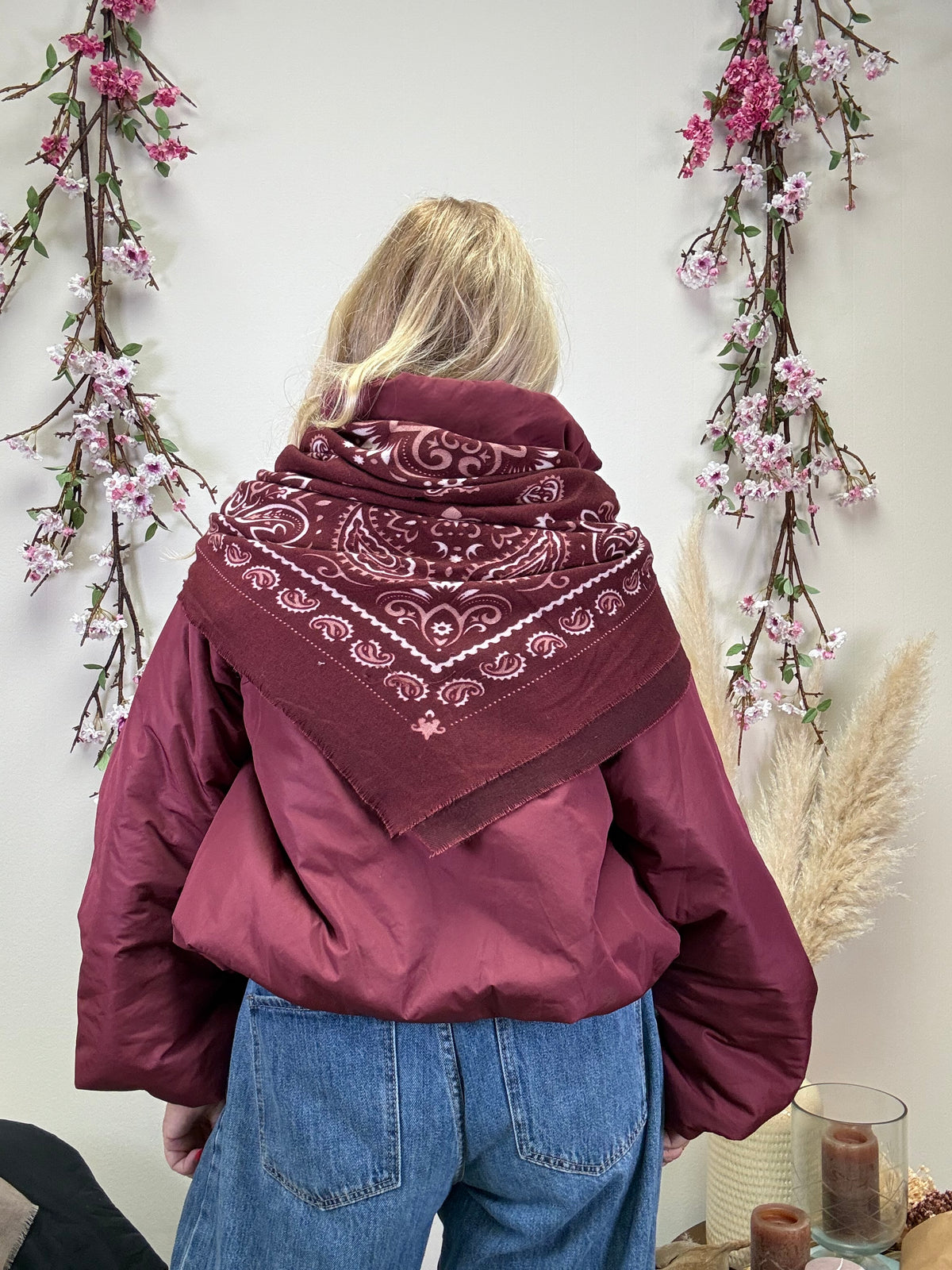 PAISLEY SCHAL QUADRATISCH BURGUNDY