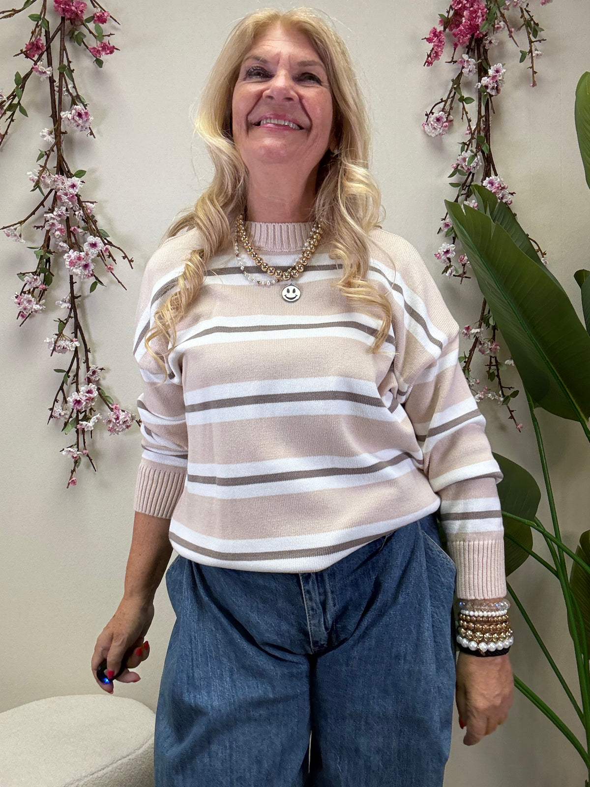 PULLOVER RINGEL RUNDHALS BEIGE FANGO