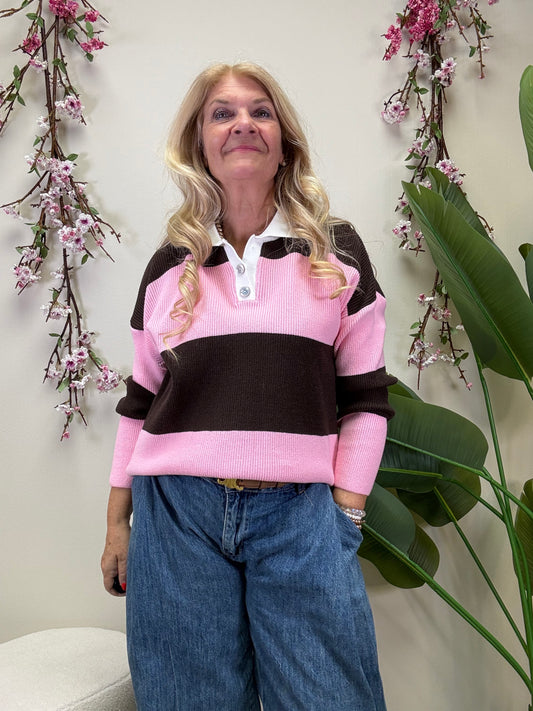 PULLOVER STREIFEN PINK SCHOKO MIT KRAGEN (Kopie)