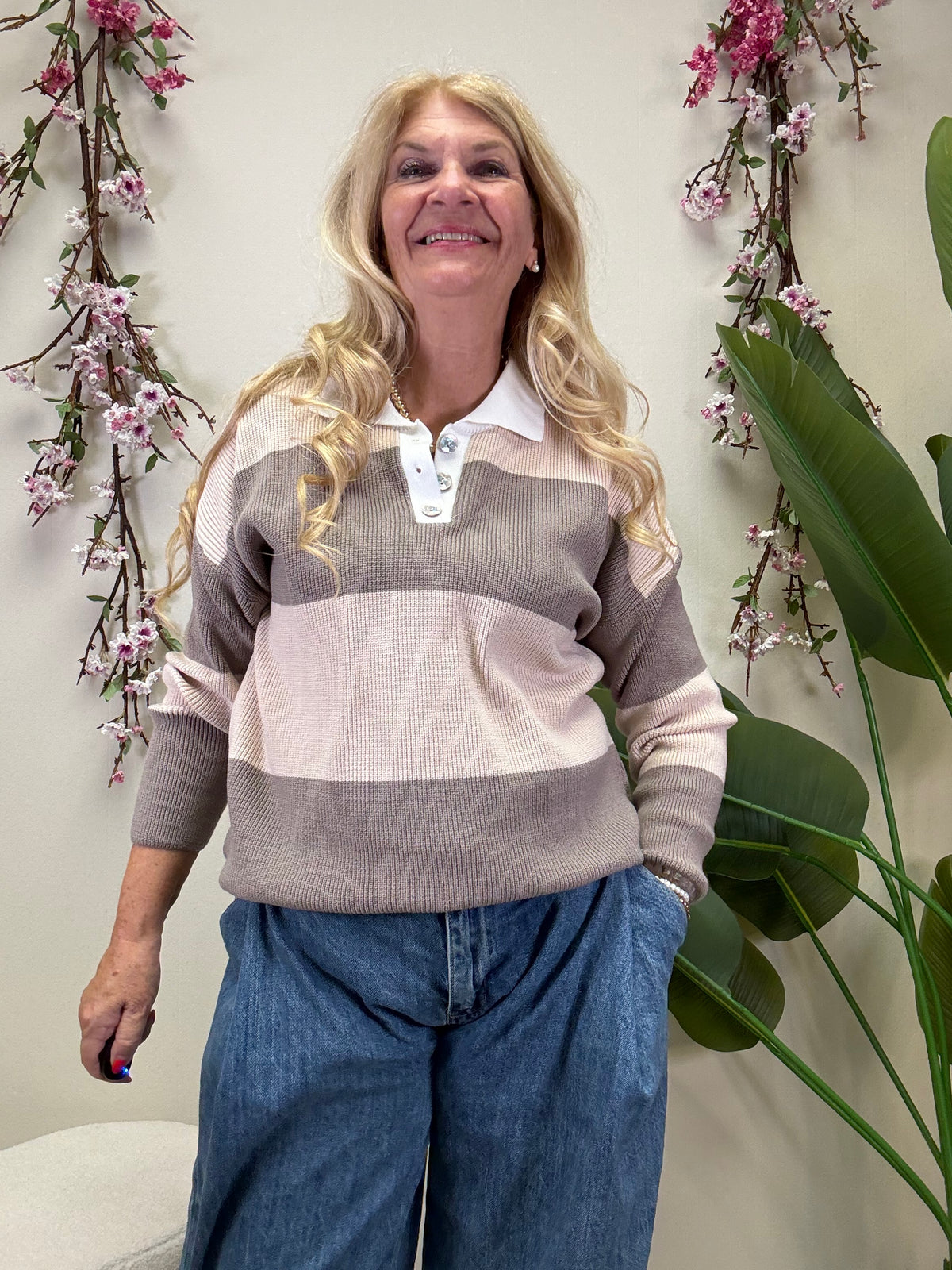 PULLOVER STREIFEN BEIGE FANGO MIT KRAGEN (Kopie) (Kopie)