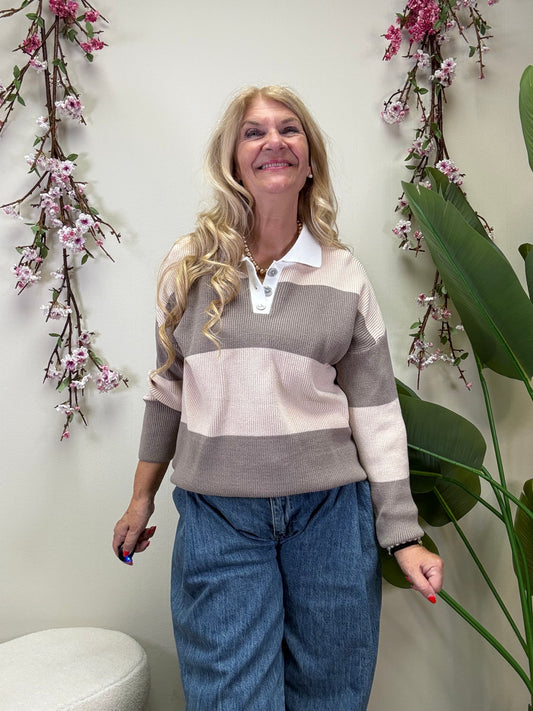 PULLOVER STREIFEN BEIGE FANGO MIT KRAGEN (Kopie) (Kopie)